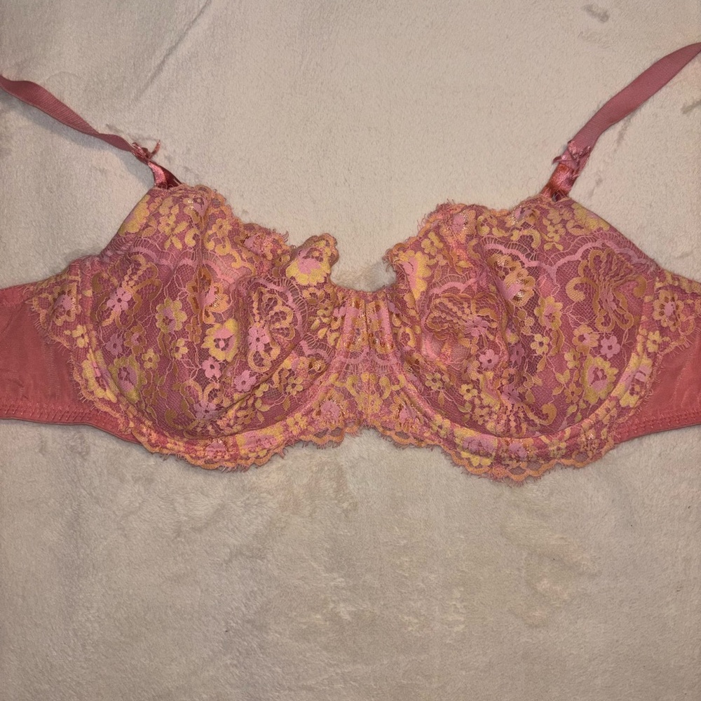 Victoria's Secret Pink and Yellow Spring Lace Unlined Underwire Bra
